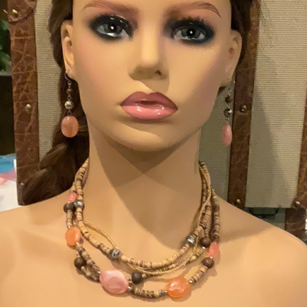 Wood Bead necklace earring set
